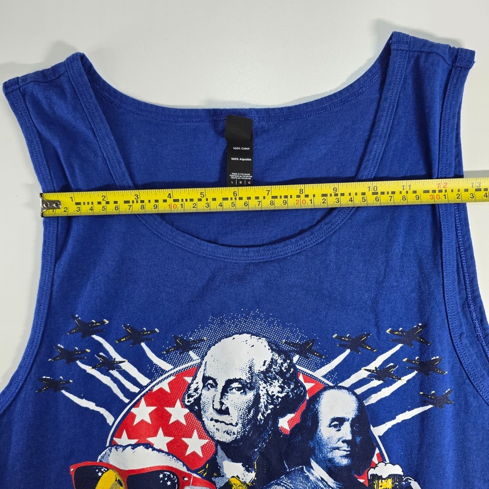 Merica Tank Top Men Large Blue Patriotic Eagle 4th of July Patriotic Summer Rack - Picture 3 of 11